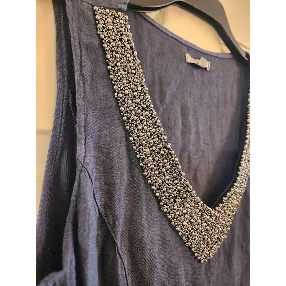 Lina Tomei linen dress size extra small blue Lina Tomei linen dress size extra small blue